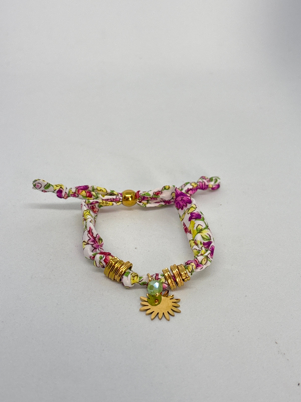 Bracelet tissu floral - Rose/jaune