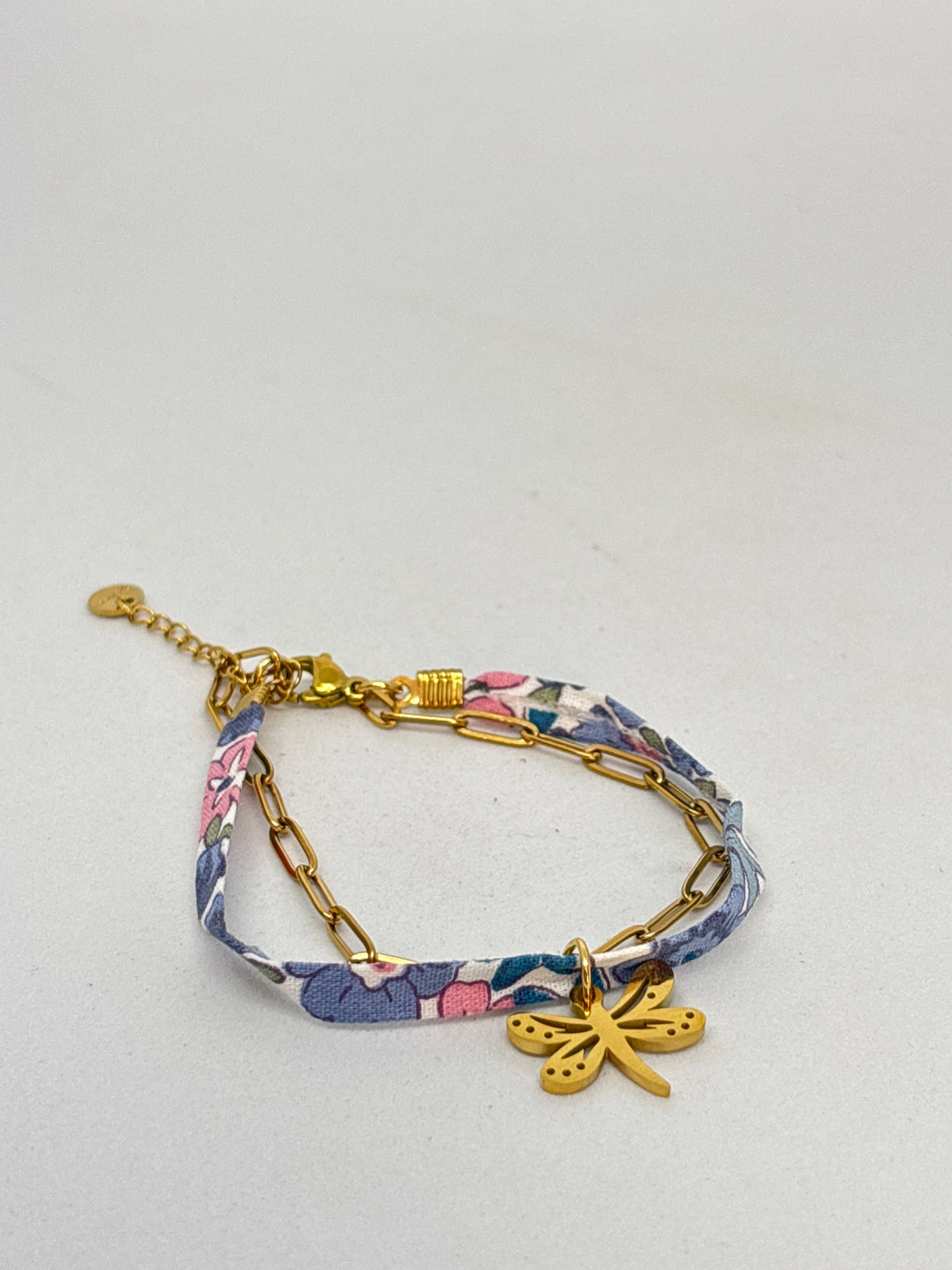 Bracelet tissu libellule bleu