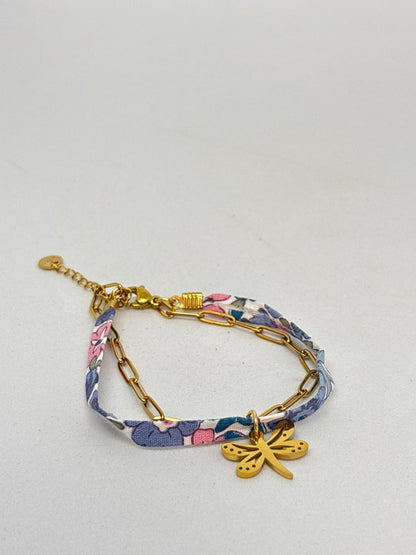 Bracelet tissu libellule bleu