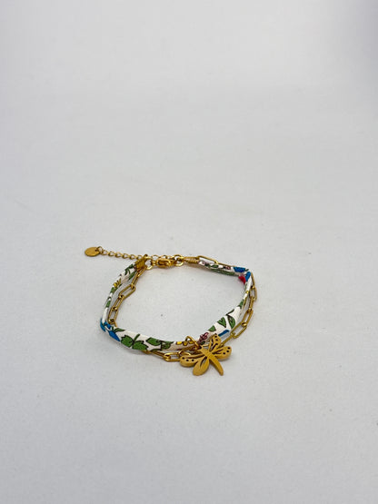 Bracelet tissu libellule vert