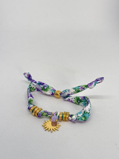 Bracelet tissu floral - violet/vert