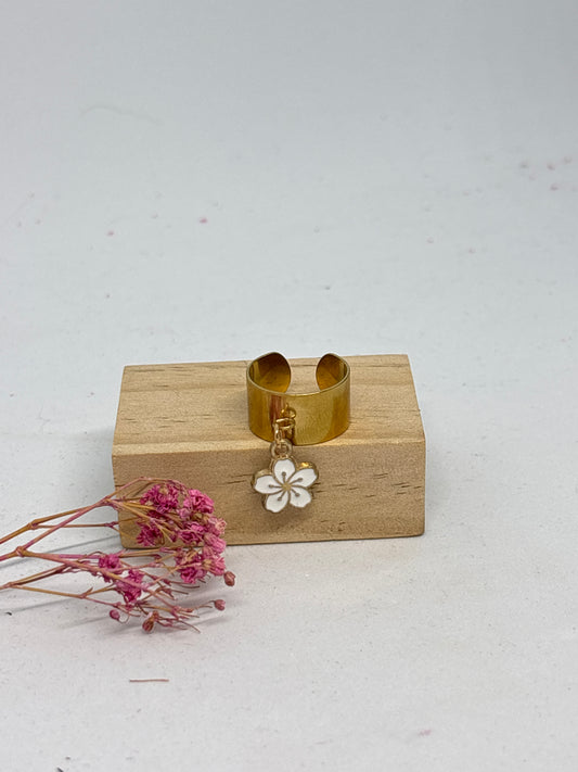 Bague pampille M - fleur Sakura blanc