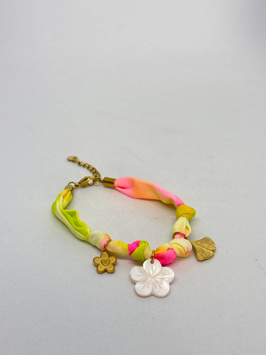 Bracelet tissu fluo - plaqué or