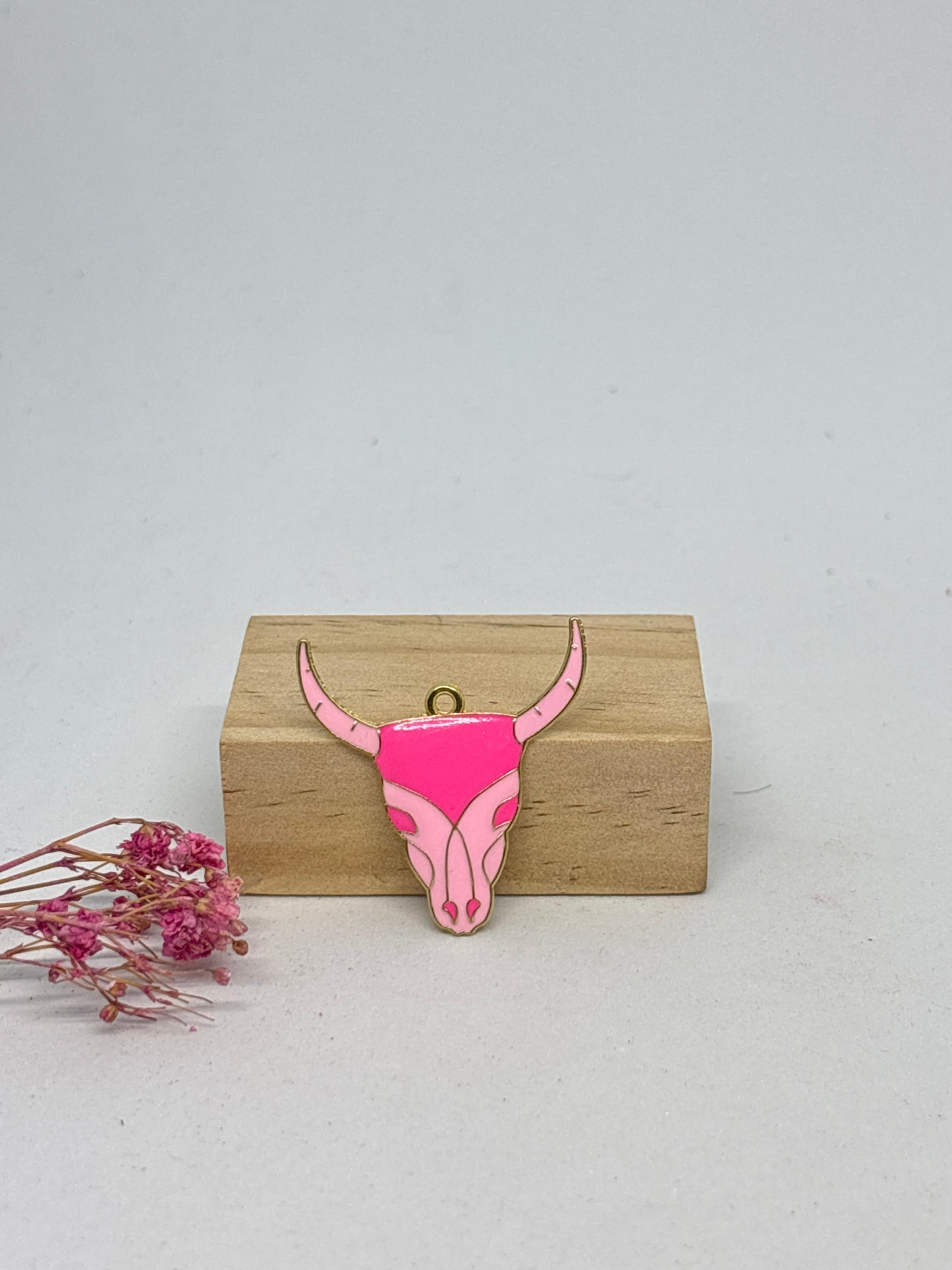 Breloque tête de buffle rose 3,2x2,5 - acier inoxydable 🦬