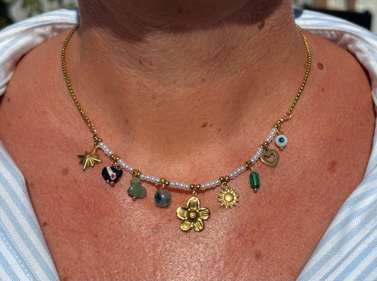 Collier multi-breloques - plaqué or 18k