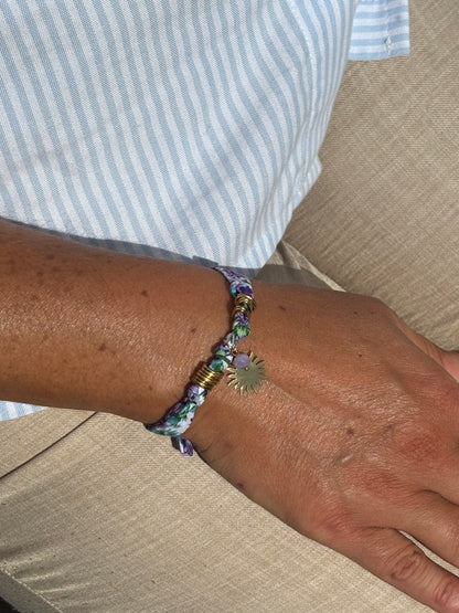 Bracelet tissu floral - violet/vert