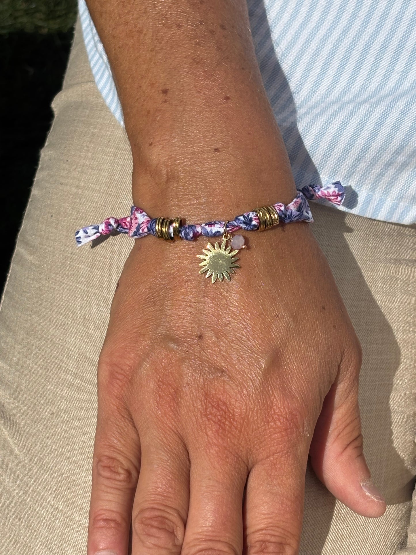 Bracelet tissu floral - rose/violet