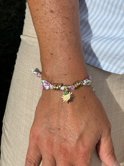 Bracelet tissu floral - Rose/jaune