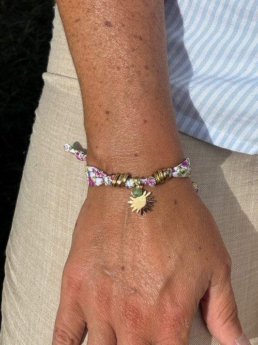 Bracelet tissu floral - Rose/jaune