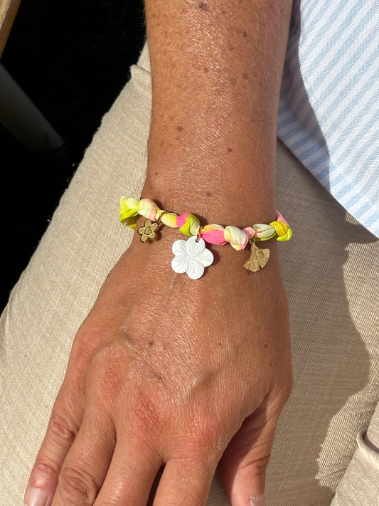 Bracelet tissu fluo - plaqué or