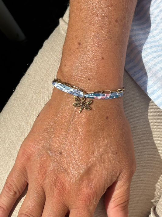 Bracelet tissu libellule bleu